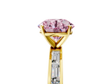 Yellow gold Fancy Pink Round  Solitaire Diamond Ring with Channel-Set Baguette Band and Four-Prong Setting_5