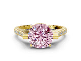 Yellow gold Fancy Pink Round  Solitaire Diamond Ring with Channel Set Band and Bezel Prong Setting_61