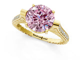 Yellow gold Fancy Pink Round  Solitaire Diamond Ring with Channel Set Band and Bezel Prong Setting_62
