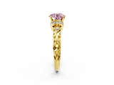 Yellow gold Fancy Pink Round  Solitaire Diamond Ring with Filigree Band and Four-Prong Setting_2