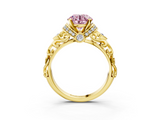 Yellow gold Fancy Pink Round  Solitaire Diamond Ring with Filigree Band and Four-Prong Setting_3