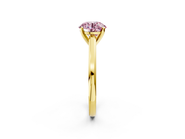 Yellow gold Fancy Pink Round  Solitaire Diamond Ring with Four-Prong Setting and Classic Band