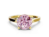 Yellow gold Fancy Pink Round  Solitaire Diamond Ring with Four-Prong Setting and Tapered Band 1