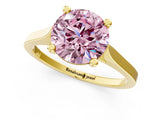 Yellow gold Fancy Pink Round  Solitaire Diamond Ring with Four-Prong Setting and Tapered Band 2
