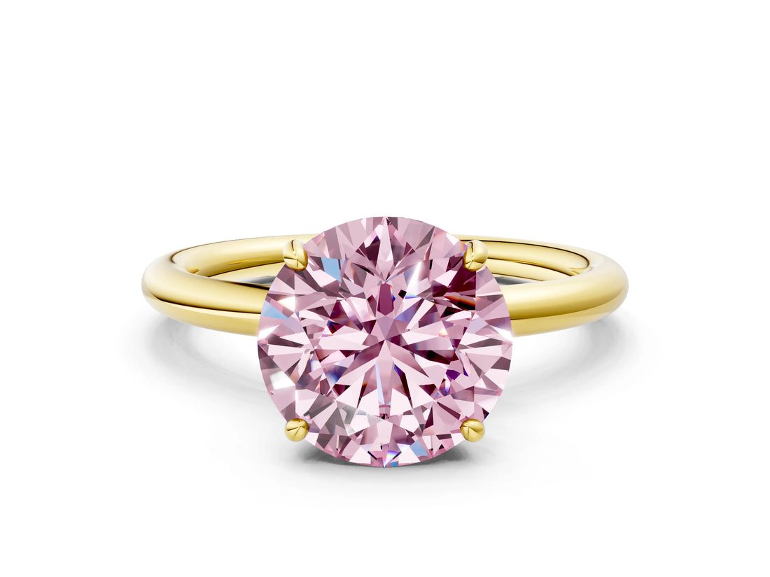 Yellow gold Fancy Pink Round  Solitaire Diamond Ring with Four-Prong Setting on a Plain Band_20