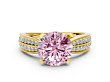 Yellow gold Fancy Pink Round  Solitaire Diamond Ring with Milgrain Pavé Band and Four-Prong Setting_32