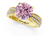 Yellow gold Fancy Pink Round  Solitaire Diamond Ring with Milgrain Pavé Band and Four-Prong Setting_33