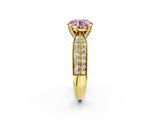 Yellow gold Fancy Pink Round  Solitaire Diamond Ring with Milgrain Pavé Band and Four-Prong Setting_34