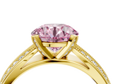 Yellow gold Fancy Pink Round  Solitaire Diamond Ring with Milgrain Pavé Band and Four-Prong Setting_36