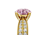 Yellow gold Fancy Pink Round  Solitaire Diamond Ring with Milgrain Pavé Band and Four-Prong Setting_37