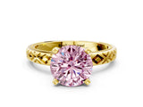 Yellow gold Fancy Pink Round  Solitaire Diamond Ring with Milgrain and Black Enamel X Pattern Band_29