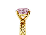 Yellow gold Fancy Pink Round  Solitaire Diamond Ring with Milgrain and Black Enamel X Pattern Band_34