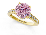 Yellow gold Fancy Pink Round  Solitaire Diamond Ring with Pavé Band and Four-Prong Setting_1