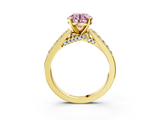 Yellow gold Fancy Pink Round  Solitaire Diamond Ring with Pavé Band and Four-Prong Setting_3