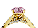 Yellow gold Fancy Pink Round  Solitaire Diamond Ring with Pavé Band and Four-Prong Setting_4
