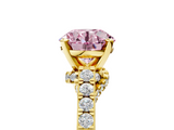Yellow gold Fancy Pink Round  Solitaire Diamond Ring with Pavé Band and Four-Prong Setting_5