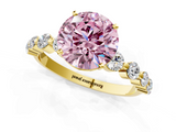 Yellow gold Fancy Pink Round  Solitaire Diamond Ring with Pave Band and Four-Prong Setting_1