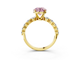 Yellow gold Fancy Pink Round  Solitaire Diamond Ring with Pave Band and Four-Prong Setting_3