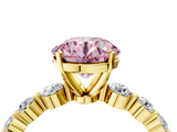 Yellow gold Fancy Pink Round  Solitaire Diamond Ring with Pave Band and Four-Prong Setting_4