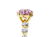 Yellow gold Fancy Pink Round  Solitaire Diamond Ring with Pave Band and Four-Prong Setting_5