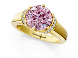 Yellow gold Fancy Pink Round  Solitaire Diamond Ring with Pave Band and Six-Prong Setting_30