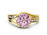 Yellow gold Fancy Pink Round  Solitaire Diamond Ring with Split Shank and Prong Setting_17