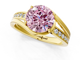 Yellow gold Fancy Pink Round  Solitaire Diamond Ring with Split Shank and Prong Setting_18