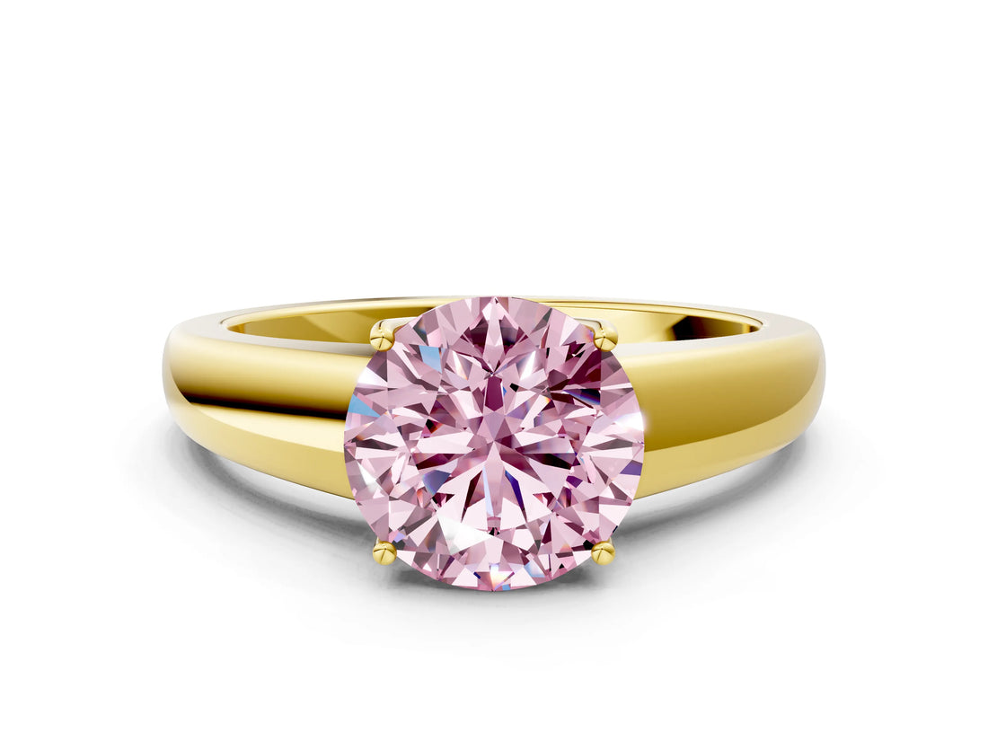 Yellow gold Fancy Pink Round  Solitaire Diamond Ring with Tapered Band and Four-Prong Setting_29