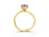 Yellow gold Fancy Pink Round  Solitaire Diamond Ring with Thin Band and Four-Prong Setting_3