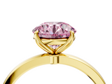 Yellow gold Fancy Pink Round  Solitaire Diamond Ring with Thin Band and Four-Prong Setting_4