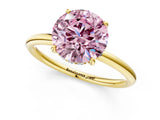 Yellow gold Fancy Pink Round  Solitaire Diamond Ring with a Classic Band and Four-Prong Setting 1