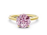 Yellow gold Fancy Pink Round  Solitaire Diamond Ring with a Classic Band and Four-Prong Setting