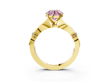Yellow gold Fancy Pink Round  Solitaire Diamond Twisted Band with Four-Prong Setting_3