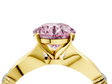 Yellow gold Fancy Pink Round  Solitaire Diamond Twisted Band with Four-Prong Setting_4