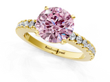 Yellow gold Fancy Pink Round  Solitaire Diamond with Pavé Band and Four-Prong Setting_1