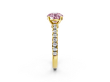 Yellow gold Fancy Pink Round  Solitaire Diamond with Pavé Band and Four-Prong Setting_2