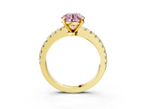Yellow gold Fancy Pink Round  Solitaire Diamond with Pavé Band and Four-Prong Setting_3