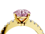 Yellow gold Fancy Pink Round  Solitaire Diamond with Pavé Band and Four-Prong Setting_4