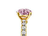 Yellow gold Fancy Pink Round  Solitaire Diamond with Pavé Band and Four-Prong Setting_5
