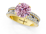 Yellow gold Fancy Pink Round  Solitaire Diamond with Pave and Channel Set Band_1