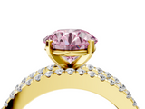 Yellow gold Fancy Pink Round  Solitaire Diamond with Pave and Channel Set Band_4