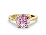 Yellow gold Fancy Pink Round  Solitaire Engagement Ring with Four-Prong Setting and Classic Band