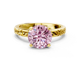 Yellow gold Fancy Pink Round  Solitaire Engagement Ring with Scrollwork Band and Four-Prong Setting