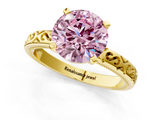 Yellow gold Fancy Pink Round  Solitaire Engagement Ring with Scrollwork Band and Four-Prong Setting_1