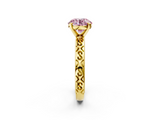 Yellow gold Fancy Pink Round  Solitaire Engagement Ring with Scrollwork Band and Four-Prong Setting_2
