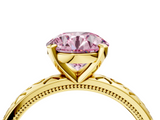 Yellow gold Fancy Pink Round  Solitaire Engagement Ring with Scrollwork Band and Four-Prong Setting_4