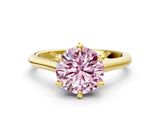 Yellow gold Fancy Pink Round  Solitaire Engagement Ring with Six-Prong Setting and Classic Band