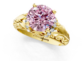 Yellow gold Fancy Pink Round  Solitaire Filigree Engagement Ring with Halo and Prong Setting_1