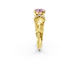 Yellow gold Fancy Pink Round  Solitaire Filigree Engagement Ring with Halo and Prong Setting_2