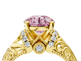 Yellow gold Fancy Pink Round  Solitaire Filigree Engagement Ring with Halo and Prong Setting_4